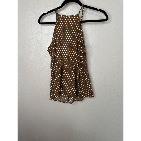 Monteau Womens Brown Blouse Medium Sleeveless polka dot wrap around polyester - Picture 6 of 7